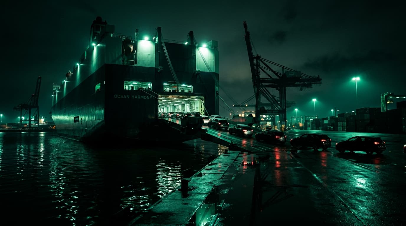RoRo car carrier at port